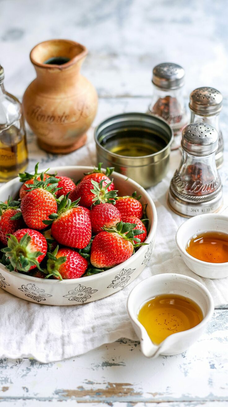 This strawberry vinaigrette is a delightful and suprisingly fresh dressing that adds a burst of flavor to salads during the season in spring.