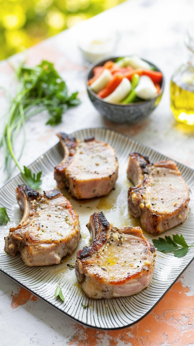 This air fryer pork chops recipe bone in yields tender and juicy pork chops with a perfectly crispy exterior.