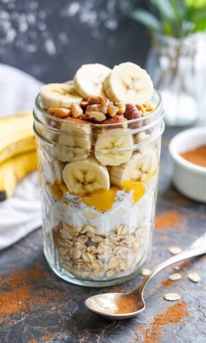 Banana Bread Overnight Oats are a convenient breakfast option that combines the flavors of banana bread with the ease of overnight oats.